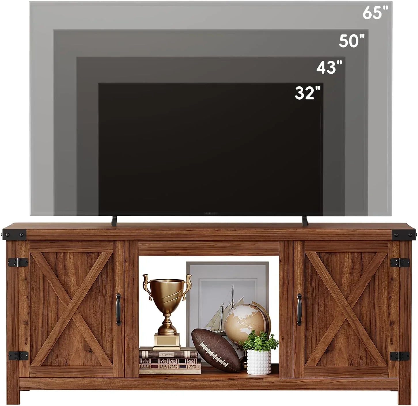 YESHOMY tv-meubel met open haard en twee schuifdeuren, opbergkasten voor tv's tot 65 inch en groter, entertainmentmeubel, mediameubel voor de woonkamer, 58 inch 