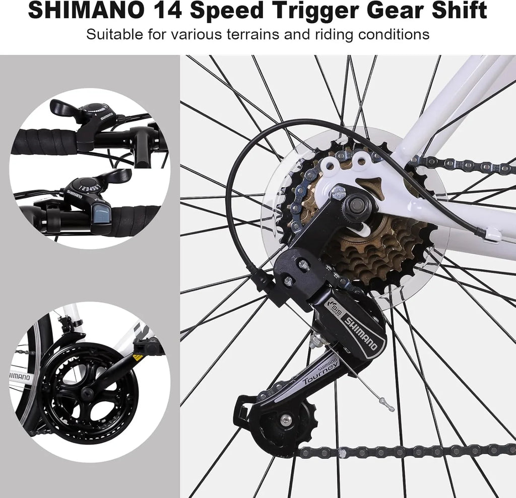 Vélo de route WEIZE, vélo de ville avec roues 700C, guidon Shimano 14 vitesses, vélo de course adulte avec freins à étrier, vélo hybride en acier à haute teneur en carbone