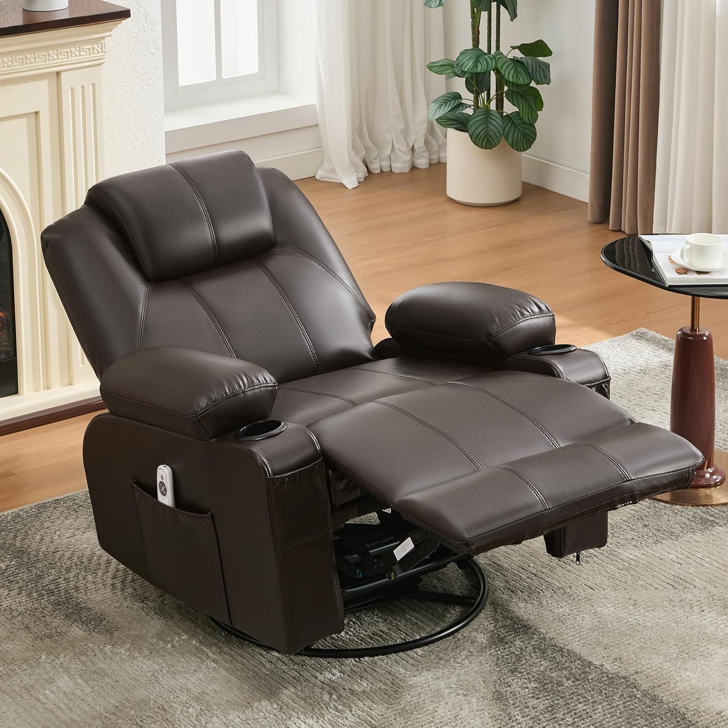 Grand fauteuil inclinable pivotant à bascule avec fonction chauffage et massage, canapé simple pivotant à 360 degrés