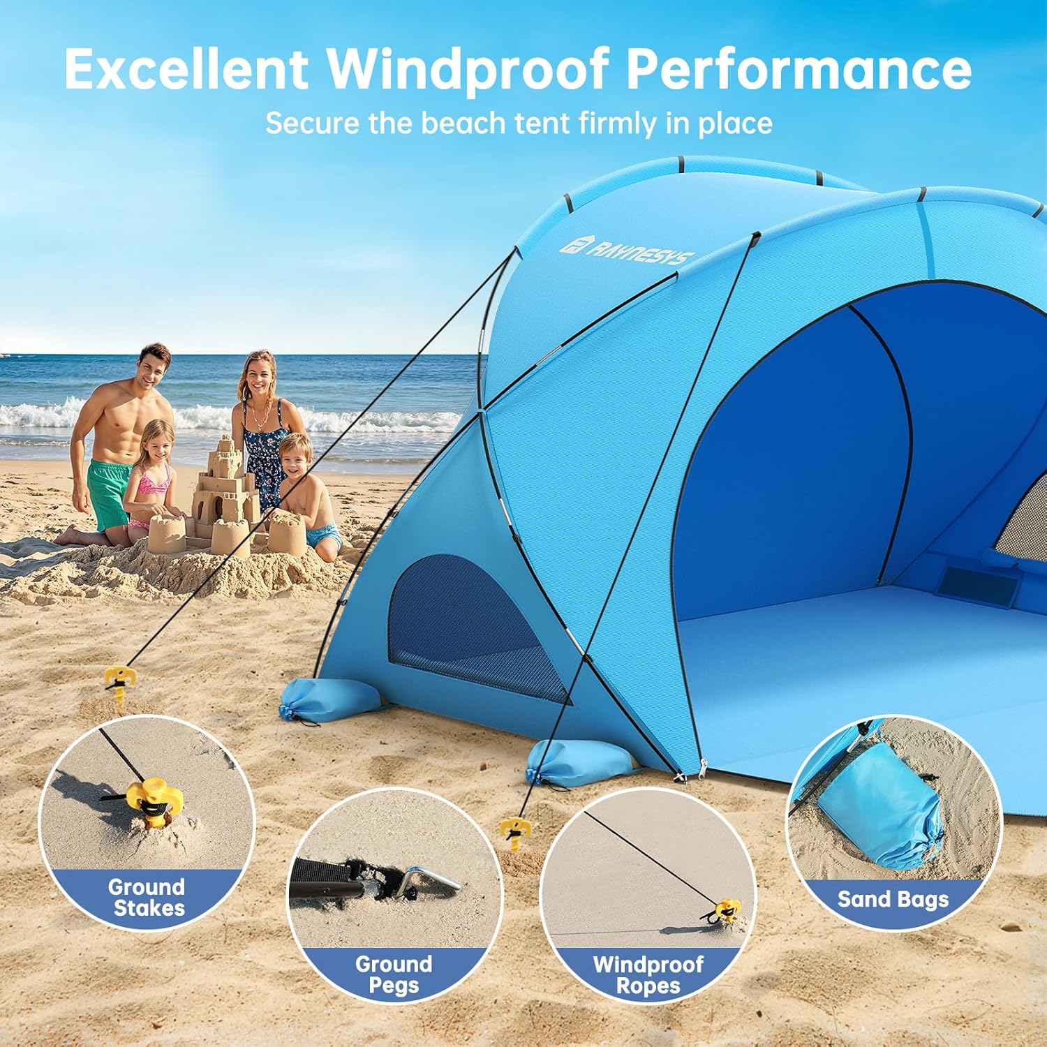 Parasol de plage, tente pare-soleil de plage avec protection UV UPF50+