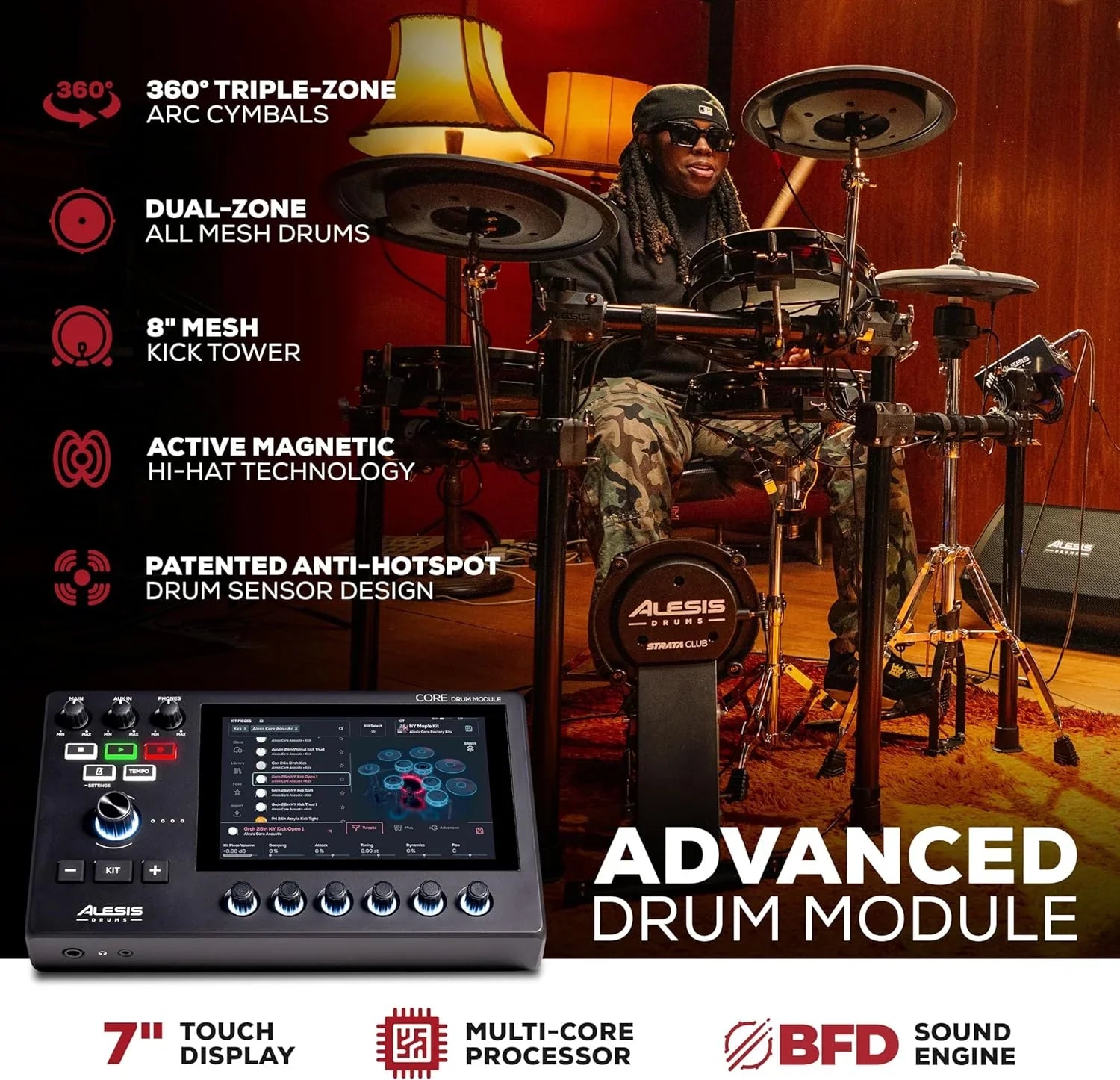 Batterie électronique Alison Strata Prime avec écran tactile et tête à grille double zone