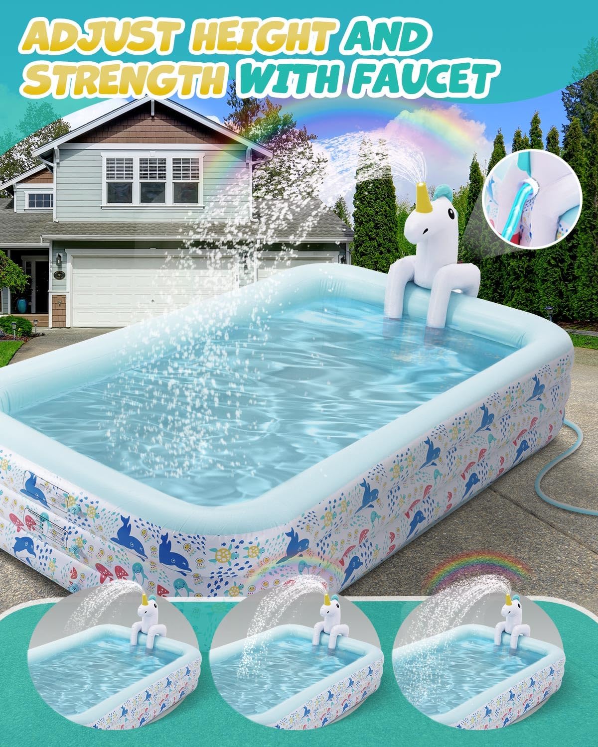 Piscine gonflable, grande piscine gonflable, piscine licorne pour enfants avec arroseur, piscine extra large épaissie