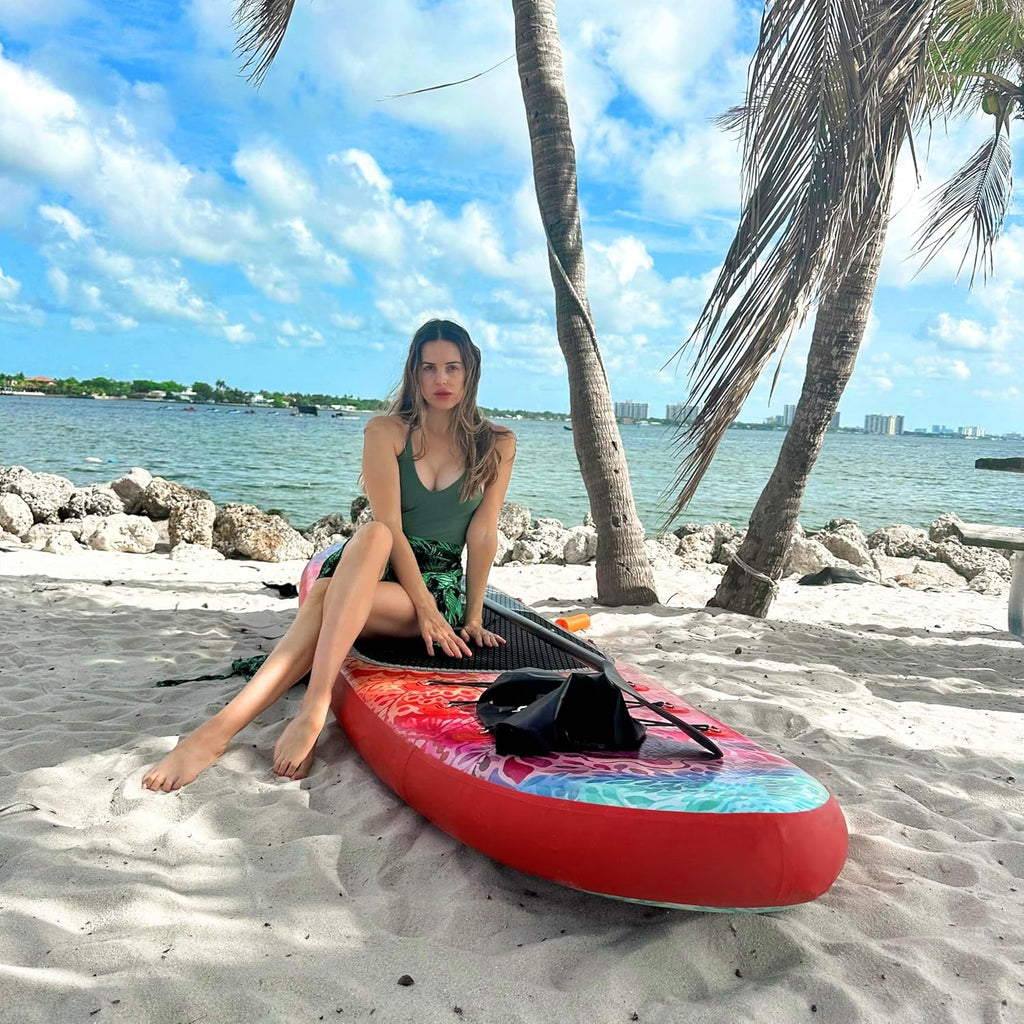 Planche de SUP gonflable large avec sac de transport SUP, pompe à main, sac étanche 10L et pagaie réglable