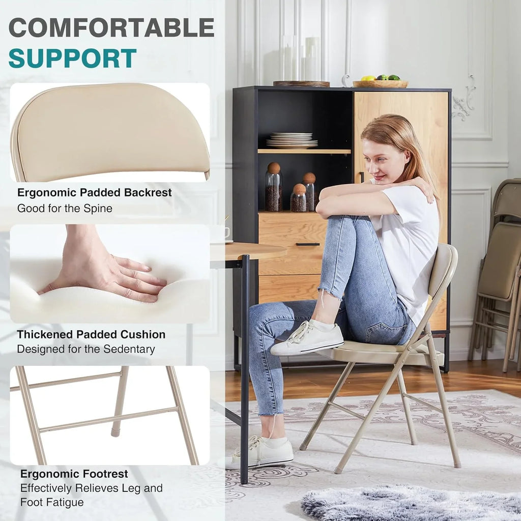 DUMOS Lot de 2 chaises pliantes rembourrées en cuir, siège commercial empilable portable pour intérieur et extérieur