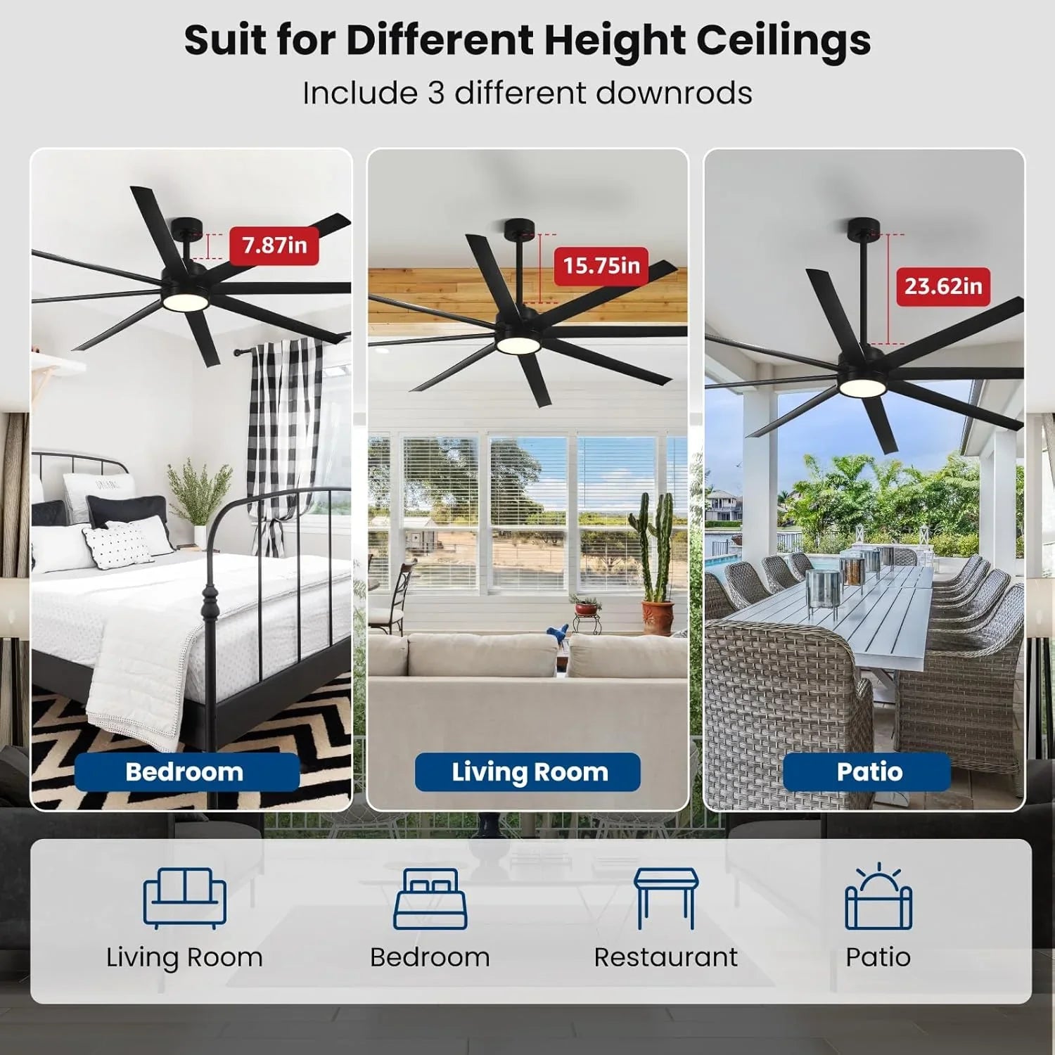 Ventilateur de plafond moderne 72 pouces chambre salon bibliothèque café extérieur/industriel