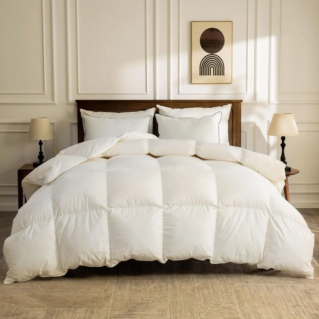 Couette en duvet biologique taille queen, noyau en duvet moelleux, housse 100 % coton, rembourrage en duvet moelleux