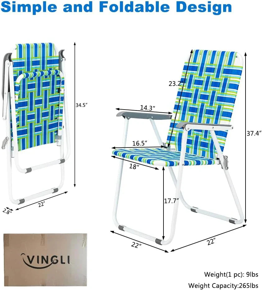 Lot de 2 chaises pliantes en toile pour patio VINGLI, chaise de plage portable pour extérieur, chaise de camping