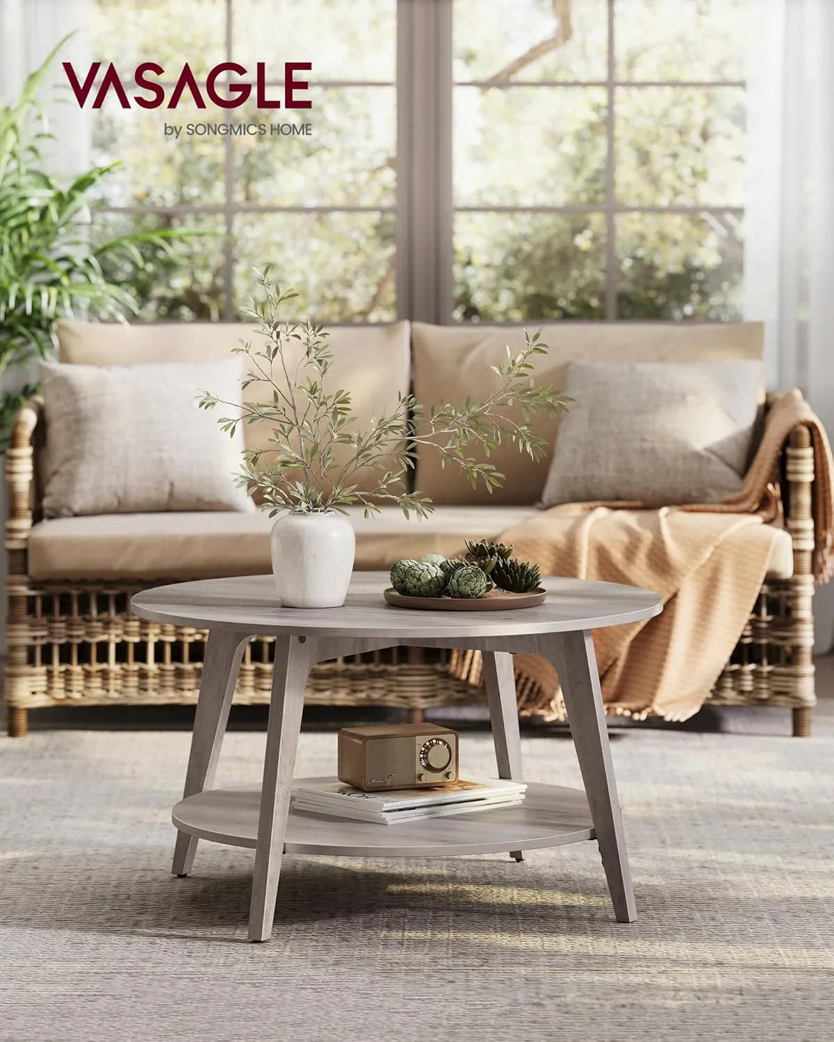 Table basse ronde VASAGLE, table basse double couche avec rangement