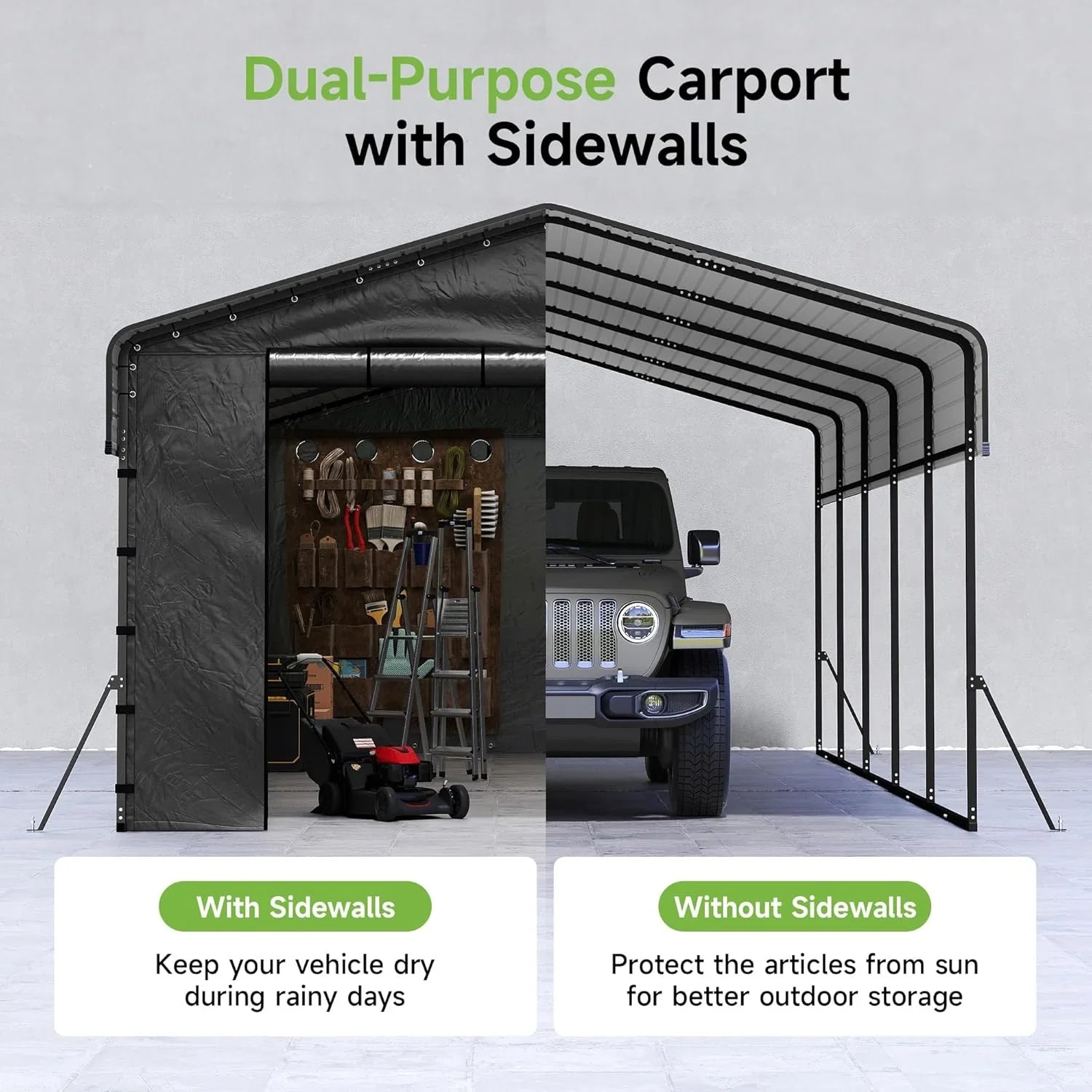 Abri d'auto en métal robuste de 10'x15', abri de garage extérieur avec cadre plus lourd