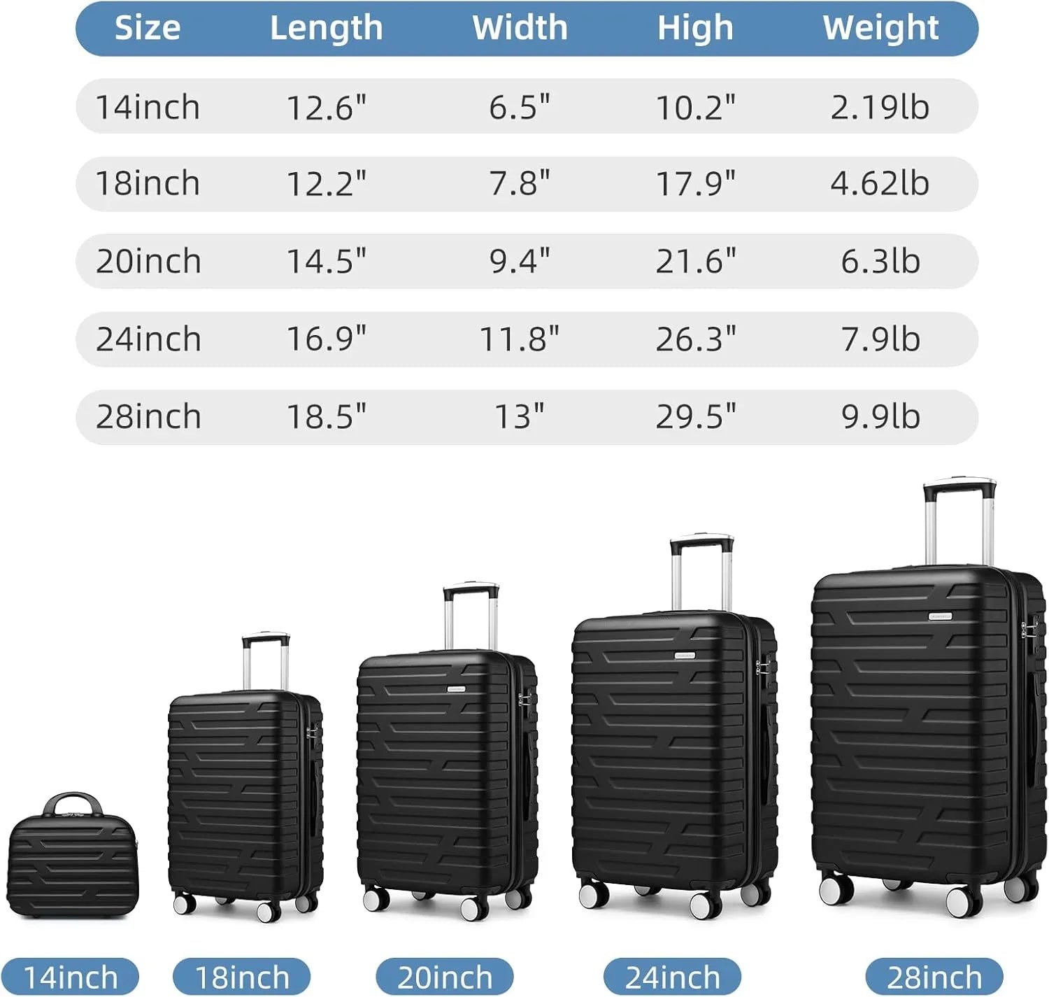 Ensemble de bagages à main légers et extensibles à coque rigide de 6 pièces