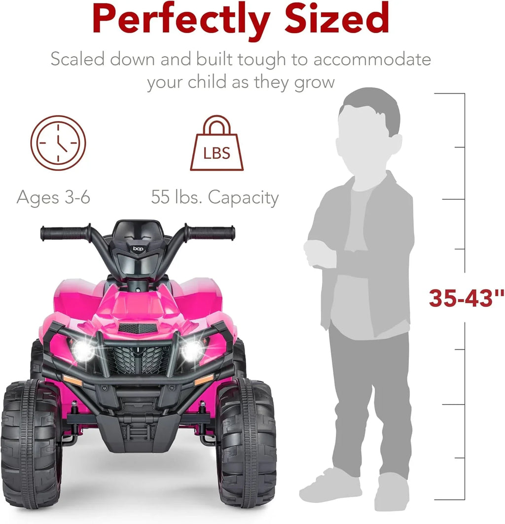 Véhicule tout-terrain électrique 12 V pour enfants, quad à 4 roues avec audio Bluetooth, vitesse maximale de 2,4 mph, pneus à crampons, phares à LED et radio.