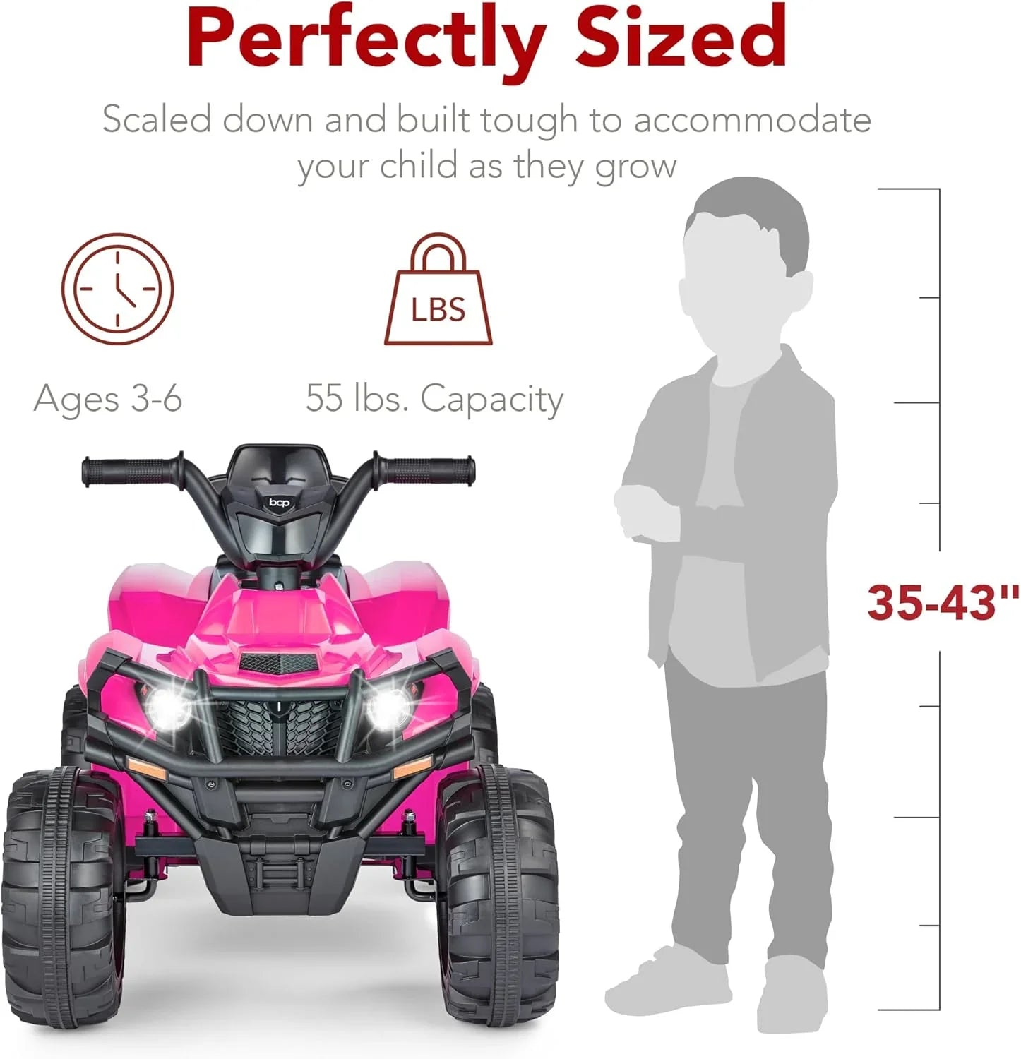 Véhicule tout-terrain électrique 12 V pour enfants, quad à 4 roues avec audio Bluetooth, vitesse maximale de 2,4 mph, pneus à crampons, phares à LED et radio.