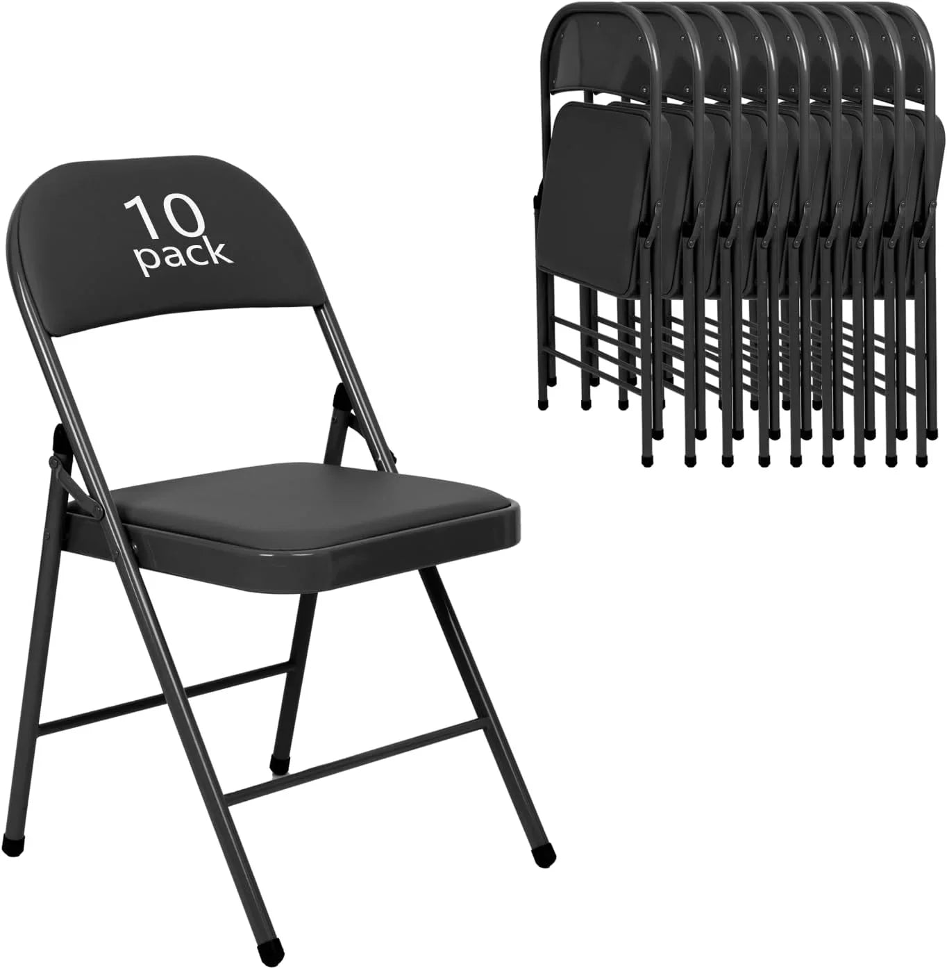 Lot de 6 chaises pliantes noires avec chaises en cuir pour événements intérieurs et extérieurs, chaises rembourrées pour bureau, mariage, fête