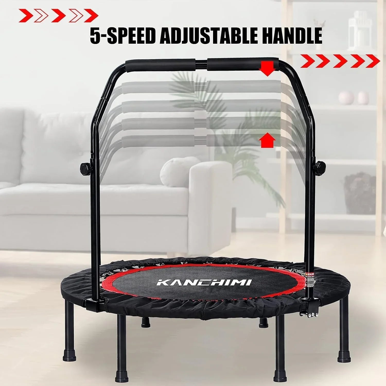 Kanchimi Mini Trampoline d'entraînement pliable de 40" à 48" avec poignée, charge maximale de 330 lb