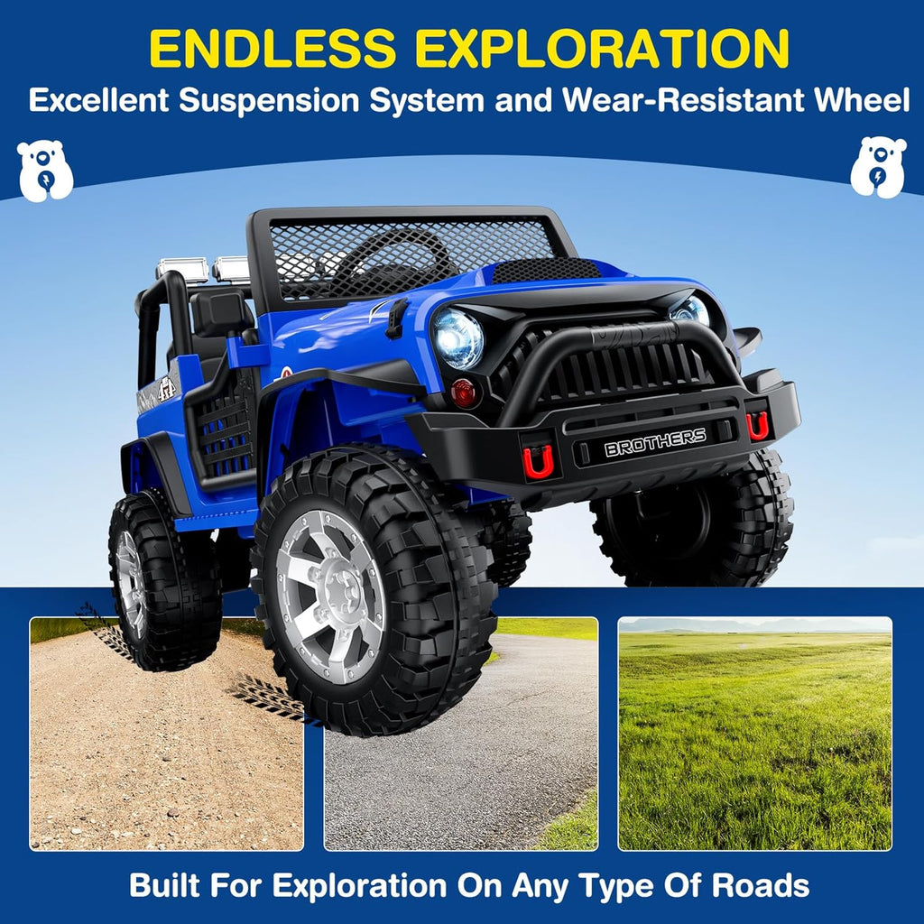 Trottinette électrique L8 pour enfants, 2 places, 12 V, avec télécommande, suspension à 4 roues et haut-parleur Bluetooth.