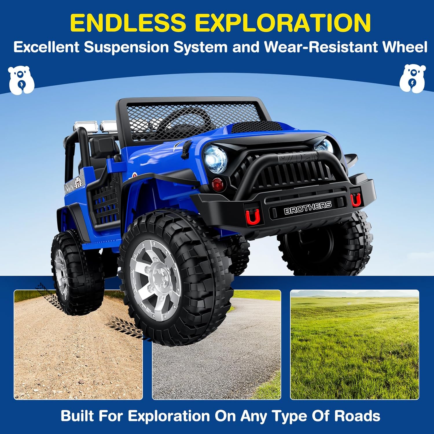 Trottinette électrique L8 pour enfants, 2 places, 12 V, avec télécommande, suspension à 4 roues et haut-parleur Bluetooth.