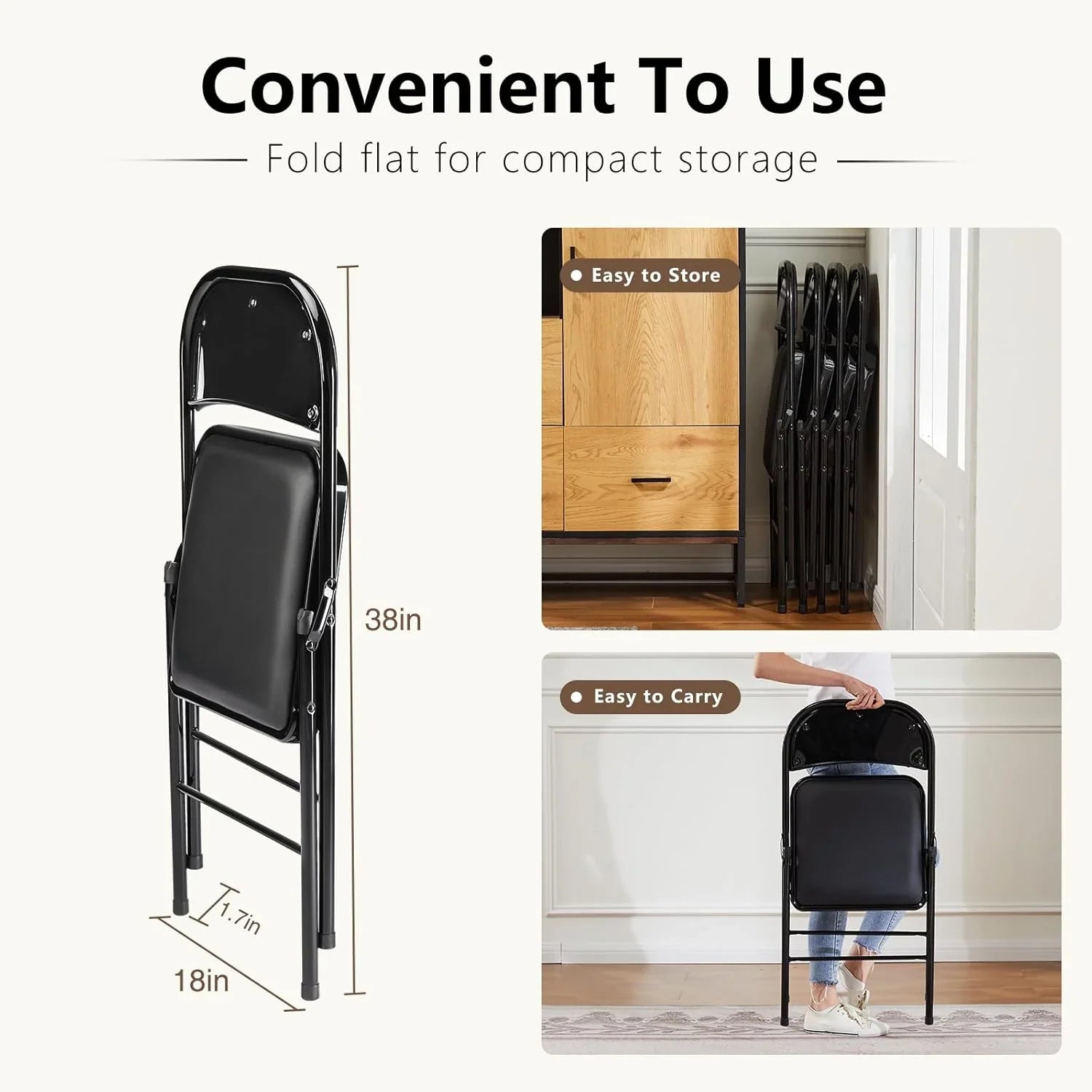 DUMOS Lot de 2 chaises pliantes rembourrées en cuir, siège commercial empilable portable pour intérieur et extérieur