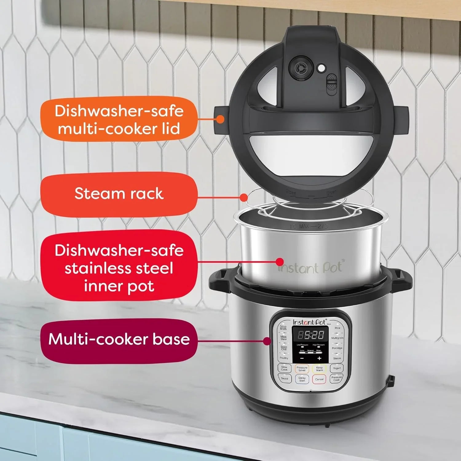 Instant Pot Duo 7-en-1 Autocuiseur électrique, Mijoteuse, Cuiseur à riz, Cuiseur vapeur, Sauteuse, Yaourtière, Chauffe-plat et Stérilisateur