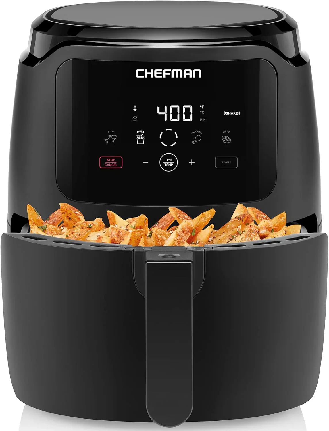 De Chefman airfryer met dubbele mand van 6 liter en Easy View-venster gebruikt twee aparte antiaanbakpannen van 3 liter. 