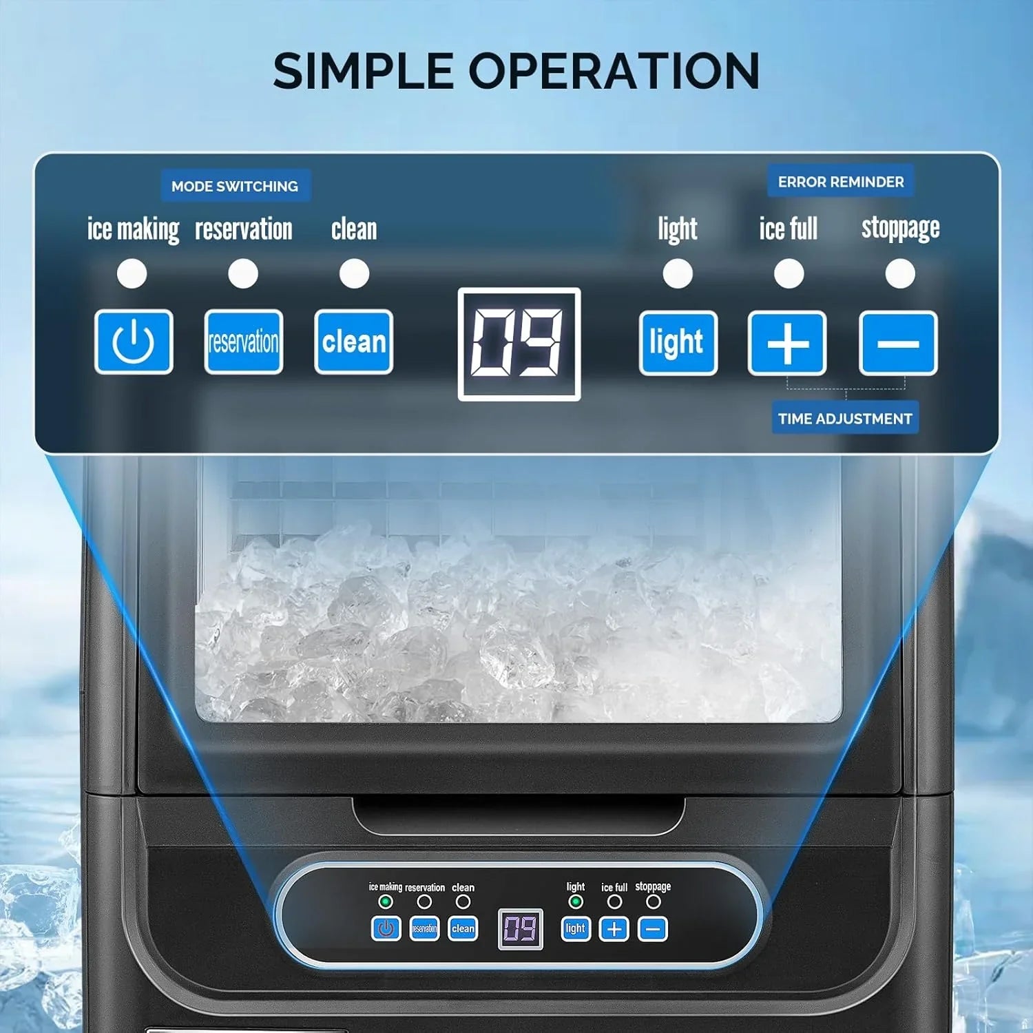 Machine à glaçons commerciale VINGLI avec stockage de 11 lb autonettoyante
