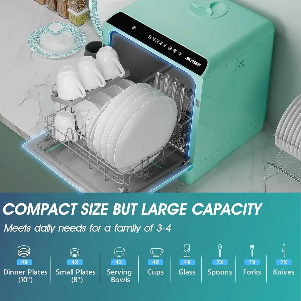 Lave-vaisselle de table portable AIRMSEN, mini lave-vaisselle à 5 programmes de lavage