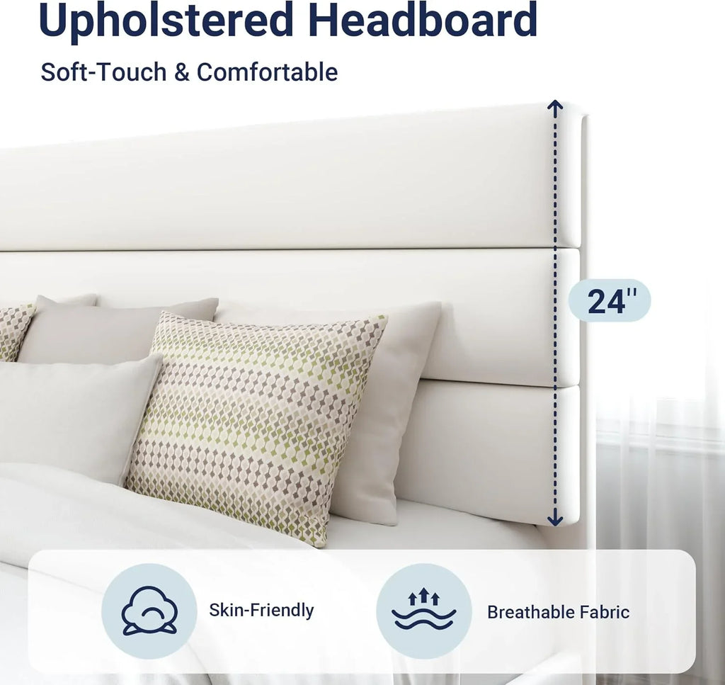 Cadre de lit plateforme Allewie Queen Size avec tête de lit rembourrée en tissu et support à lattes en bois, sommier entièrement rembourré (pas besoin de sommier)