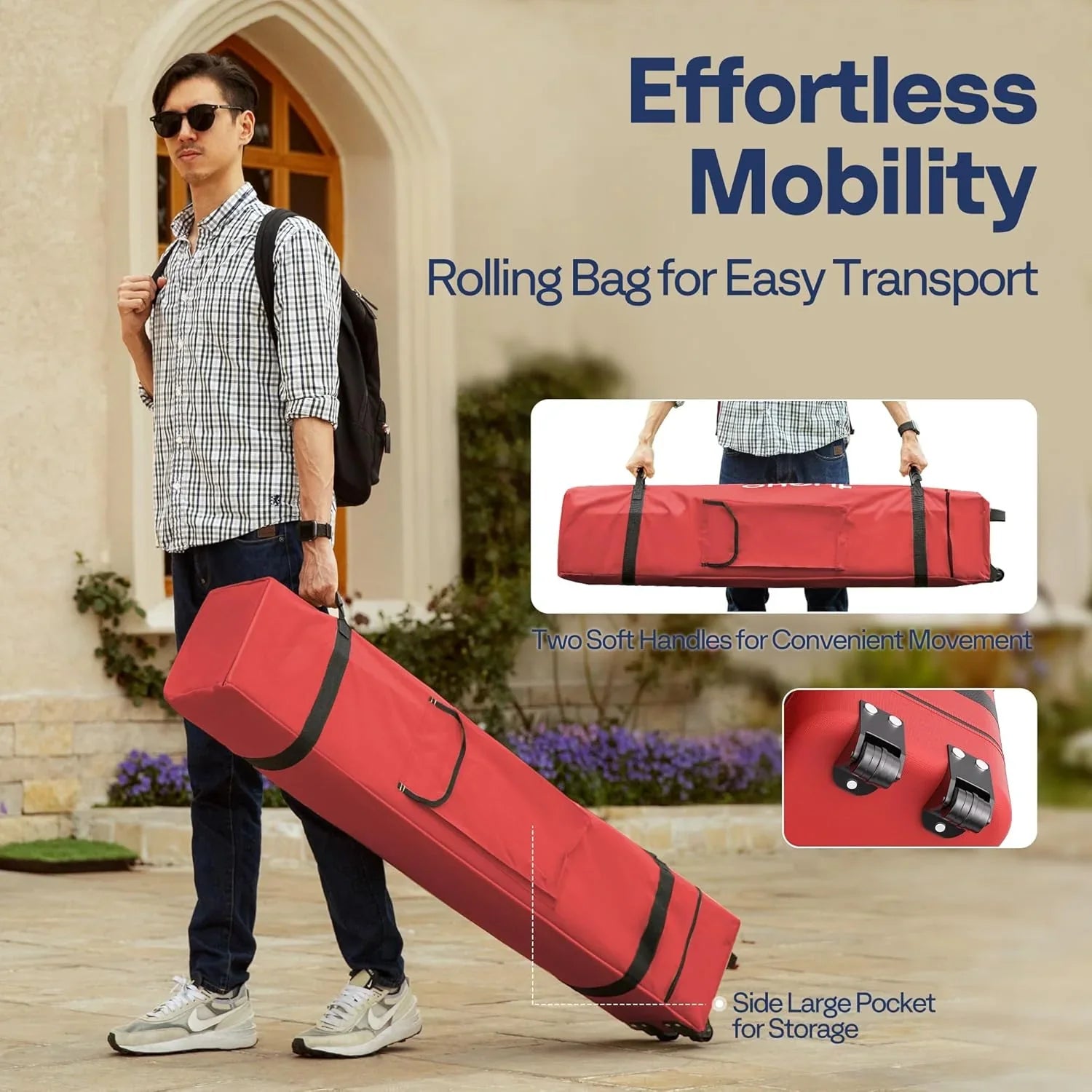 Auvent escamotable facile à monter de 10 x 10 pieds, tente moustiquaire d'extérieur avec moustiquaire, 2 portes à glissière et sac à roulettes