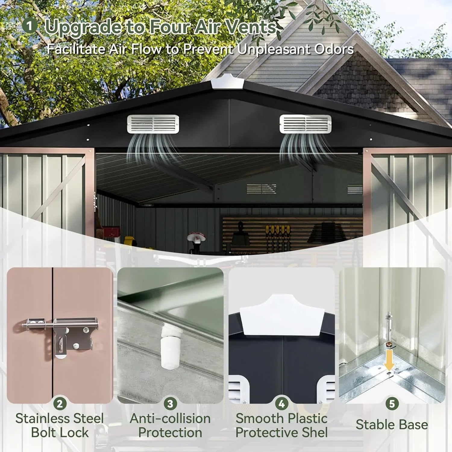 Abri de jardin en métal Aoxun 3,6 x 3 m, abri de jardin extérieur étanche, abri de jardin multifonctionnel en acier avec porte et serrure