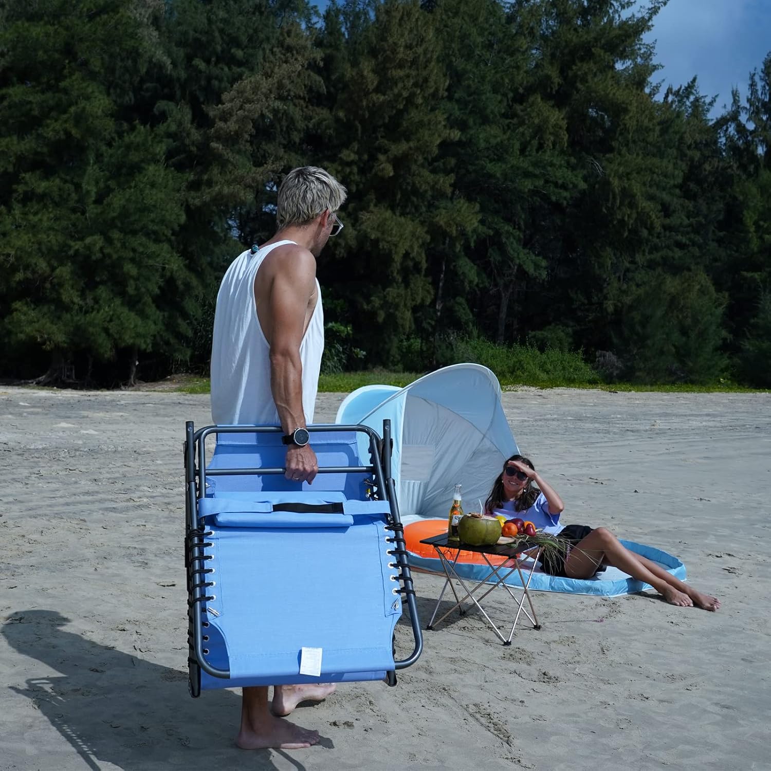 Lot de 2 chaises longues d'extérieur - Chaise longue pliante portable pour patio, piscine, camping, inclinable et réglable sur 5 positions