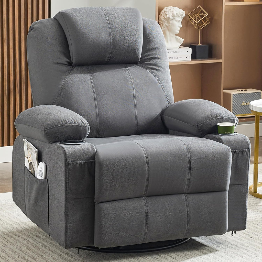 Grand fauteuil inclinable pivotant à bascule avec fonction chauffage et massage, canapé simple pivotant à 360 degrés