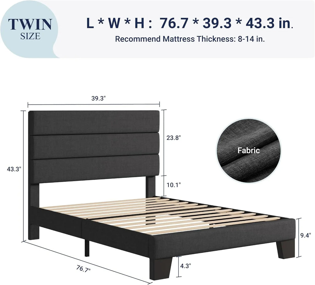Cadre de lit plateforme Allewie Queen Size avec tête de lit rembourrée en tissu et support à lattes en bois, sommier entièrement rembourré (pas besoin de sommier)
