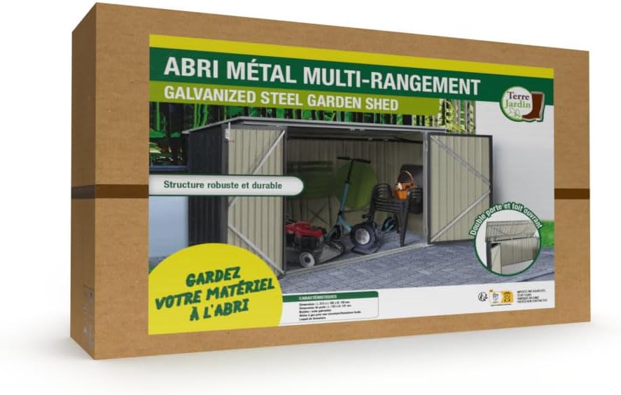 Abri de jardin en métal avec coffre de rangement pour vélos et outils - 210 x 130 x 105 cm