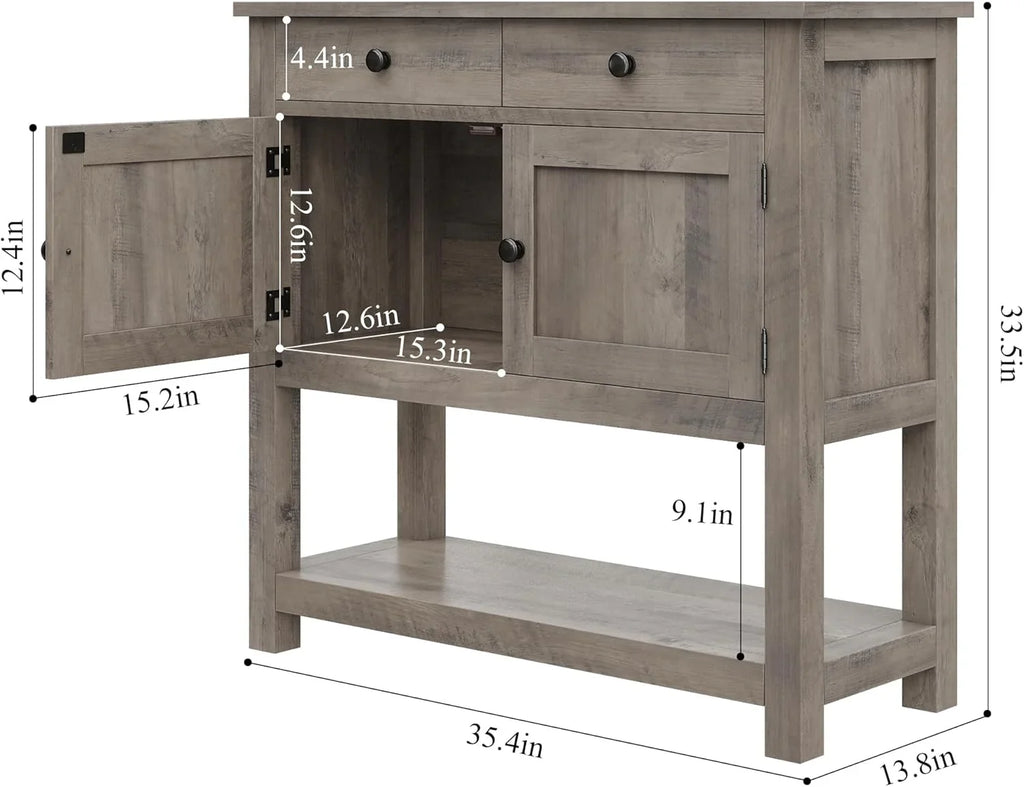 Table console de style ferme, bar à café, table d'entrée avec support de rangement, table de canapé, buffet