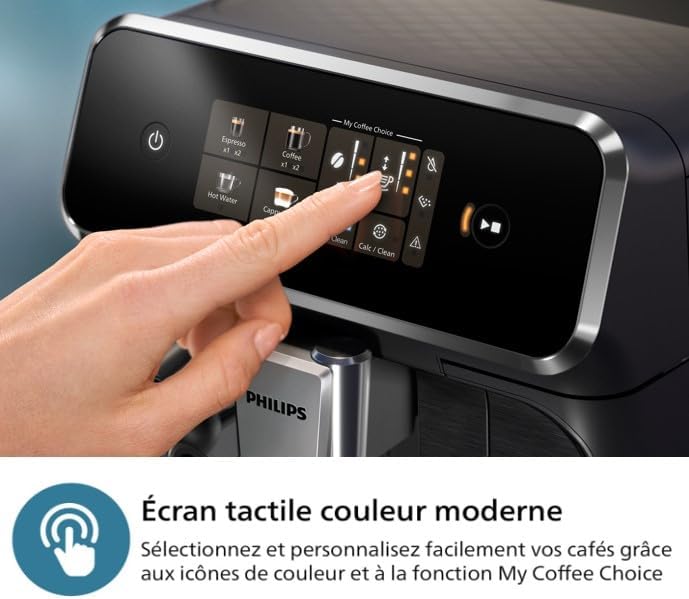 Philips Série 2200 Machine Expresso Automatique - 2 Boissons, Mousseur à Lait Classique, Écran Tactile, Broyeur Céramique, Aroma Seal, Noir Mat (EP2220/10)