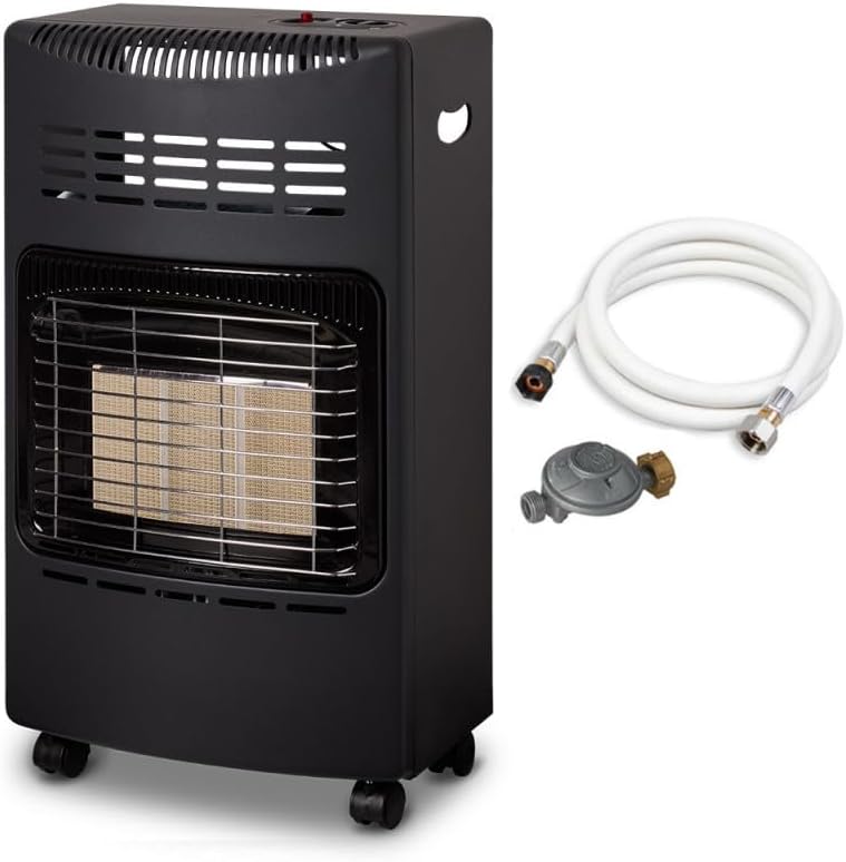 Favex 8630047 Gasbrander 4200 - Gebruiksklaar, inclusief slang en regelaar - Binnenbrander met infraroodkeramiek - 3 verwarmingsvermogens, geschikt voor ruimtes tot 40 m², staal, zwart 