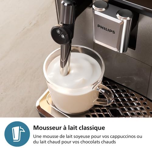 Philips Série 2200 Machine Expresso Automatique - 2 Boissons, Mousseur à Lait Classique, Écran Tactile, Broyeur Céramique, Aroma Seal, Noir Mat (EP2220/10)