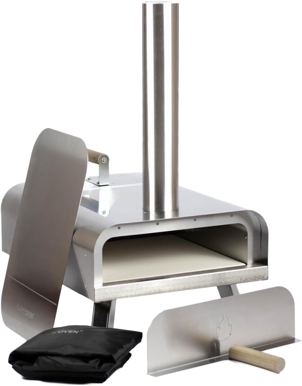 Four à Pizza Extérieur au Feu de Bois ● Conçu en France ● Acier Premium ● Surface de Cuisson XXL ● Flux d'Air Réglable ● Art Culinaire & Savoir-faire ● Housse et Pelle ● Pierre de Cuisson ● FLAMEOVEN