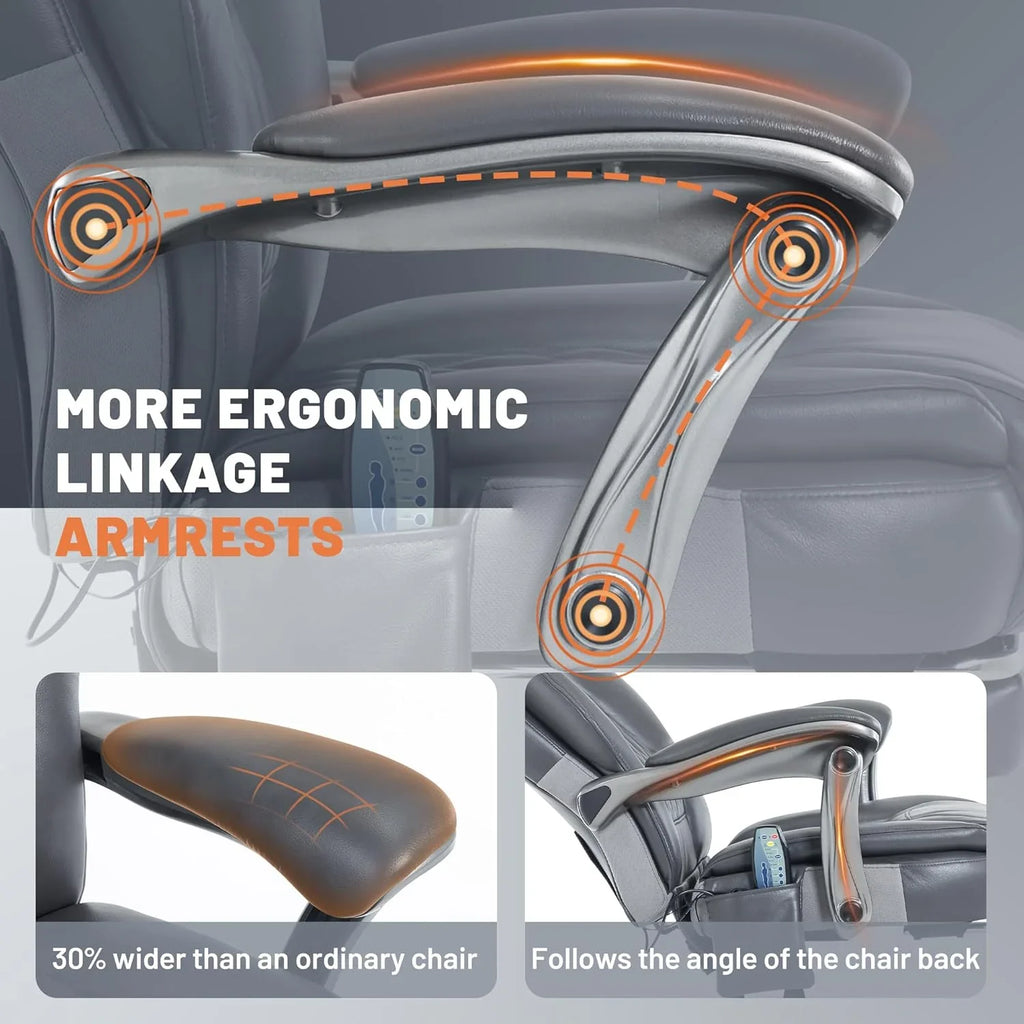 Fauteuil de bureau massant avec chauffage et repose-pieds Fauteuil de bureau ergonomique inclinable pour cadres