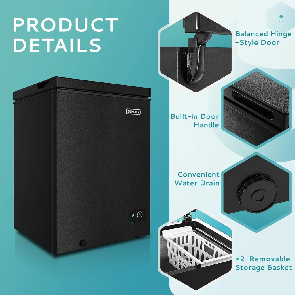 EUHOMY 3.5 Cubic Foot Upright Freezer, Small Deep Freezer, Adjustable 7 Thermostats, Quiet Mini Freezer, Freestanding Top Door