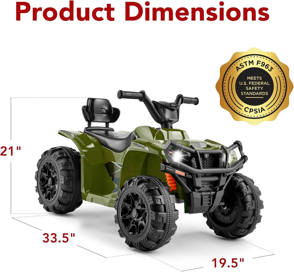 Véhicule tout-terrain électrique 12 V pour enfants, quad à 4 roues avec audio Bluetooth, vitesse maximale de 2,4 mph, pneus à crampons, phares à LED et radio.