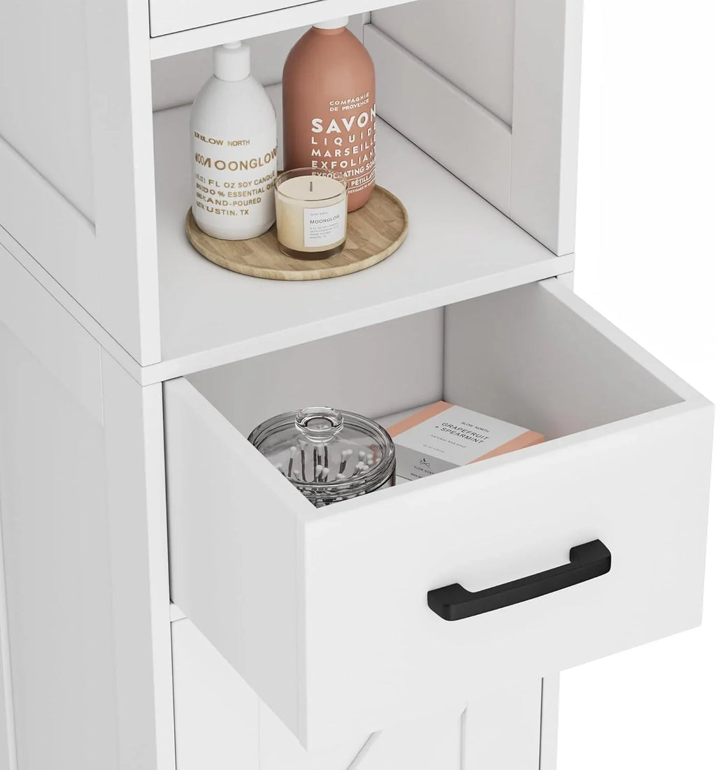 Meuble de rangement de salle de bain Homhedy de 67 po de hauteur avec 2 portes de grange et 1 tiroir