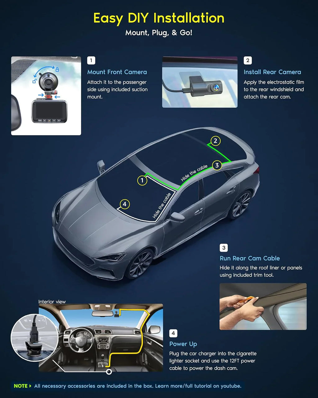 Enregistreur de conduite, double caméra d'instruments avant et arrière, capteur Starvis 2, carte 128 Go gratuite