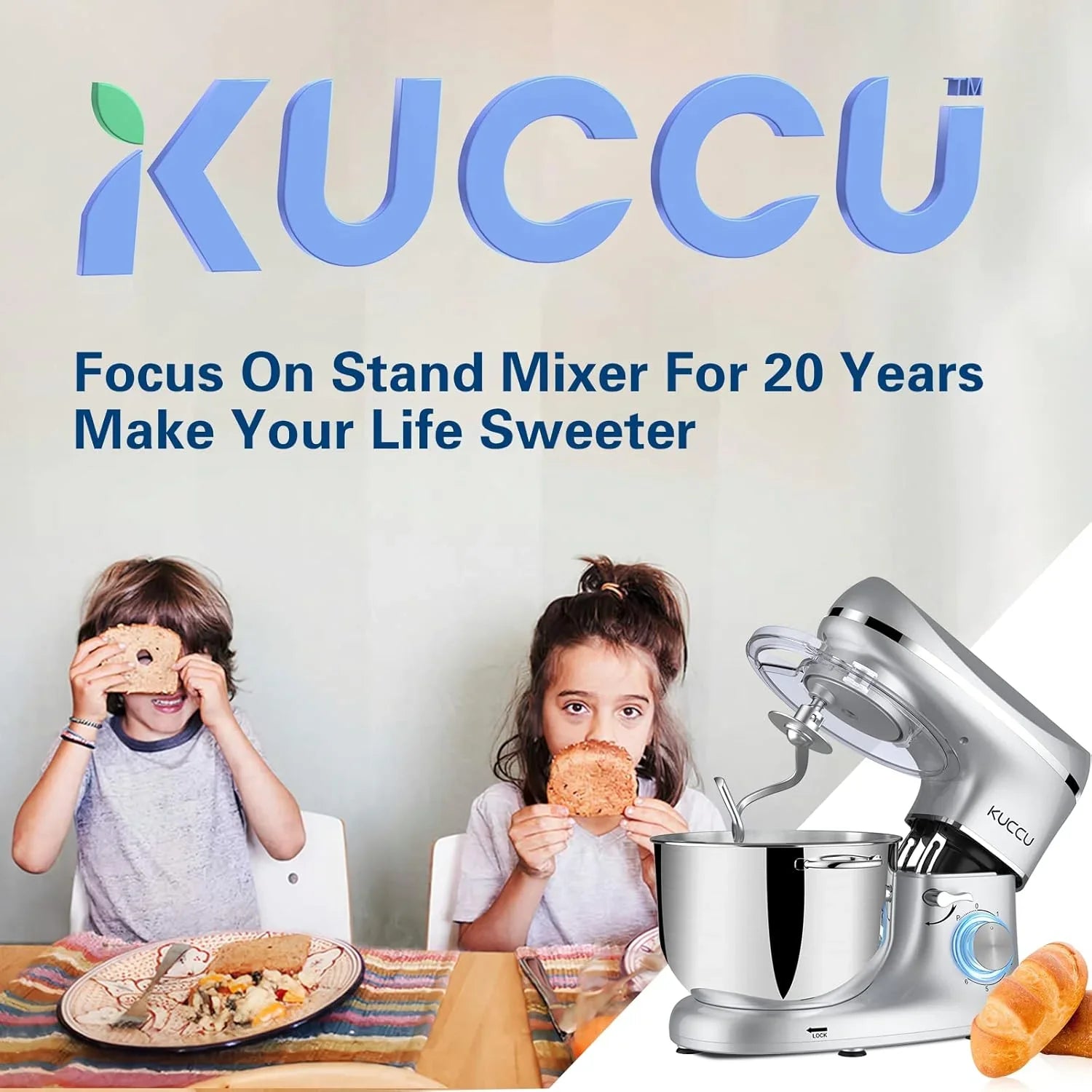 Batteur sur socle 6,5 pintes 660 W 6 vitesses à tête inclinable, batteur électrique de cuisine