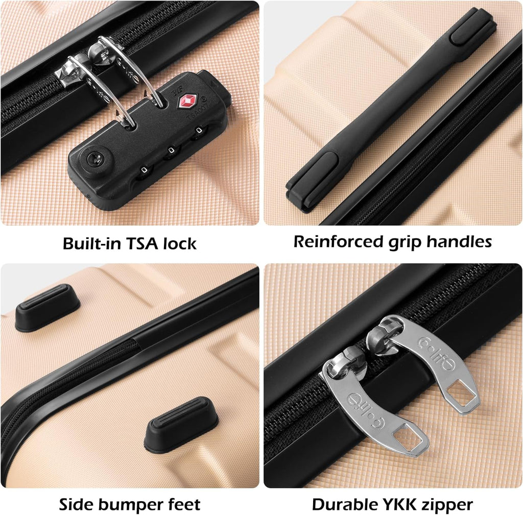 Ensemble de 3 valises rigides à roulettes légères avec serrure TSA