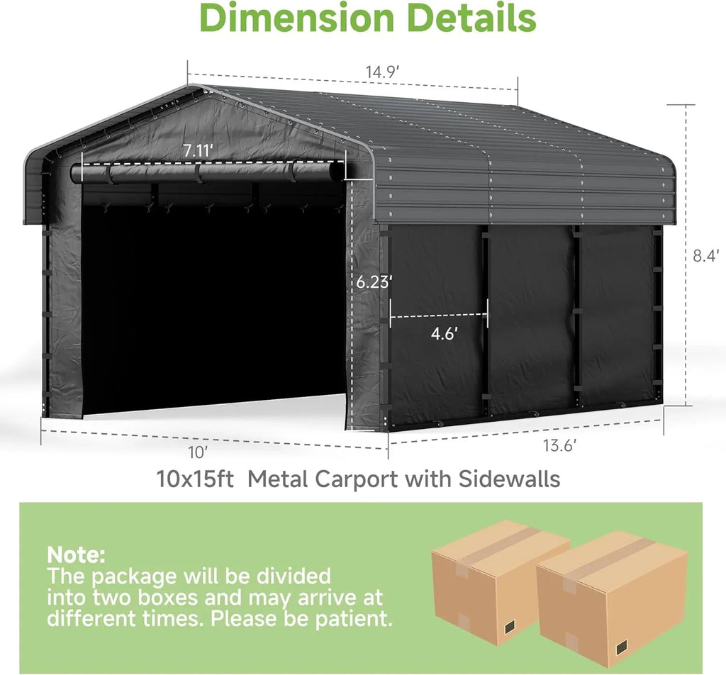 Abri d'auto en métal robuste de 10'x15', abri de garage extérieur avec cadre plus lourd