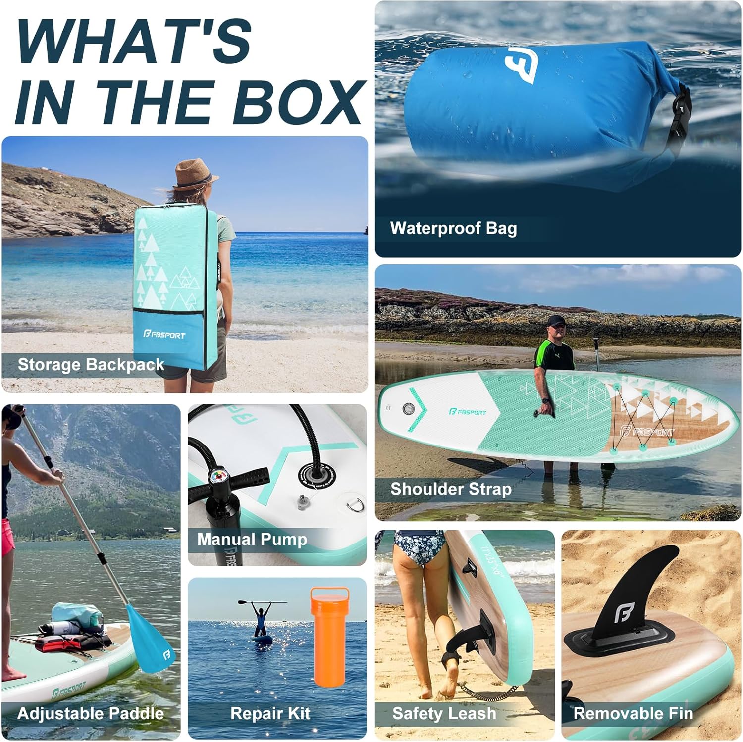 Planche de stand up paddle FBSPORT Premium 11', planche de yoga, contrôle du surf, pont antidérapant, attache, pagaie et pompe