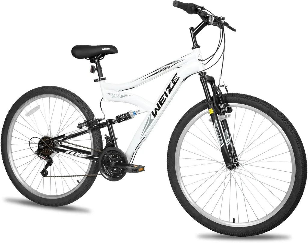Vélo de montagne WEIZE, vélo hybride d'extérieur 26-27,5 pouces, 18 vitesses/acier à haute teneur en carbone/double suspension complète