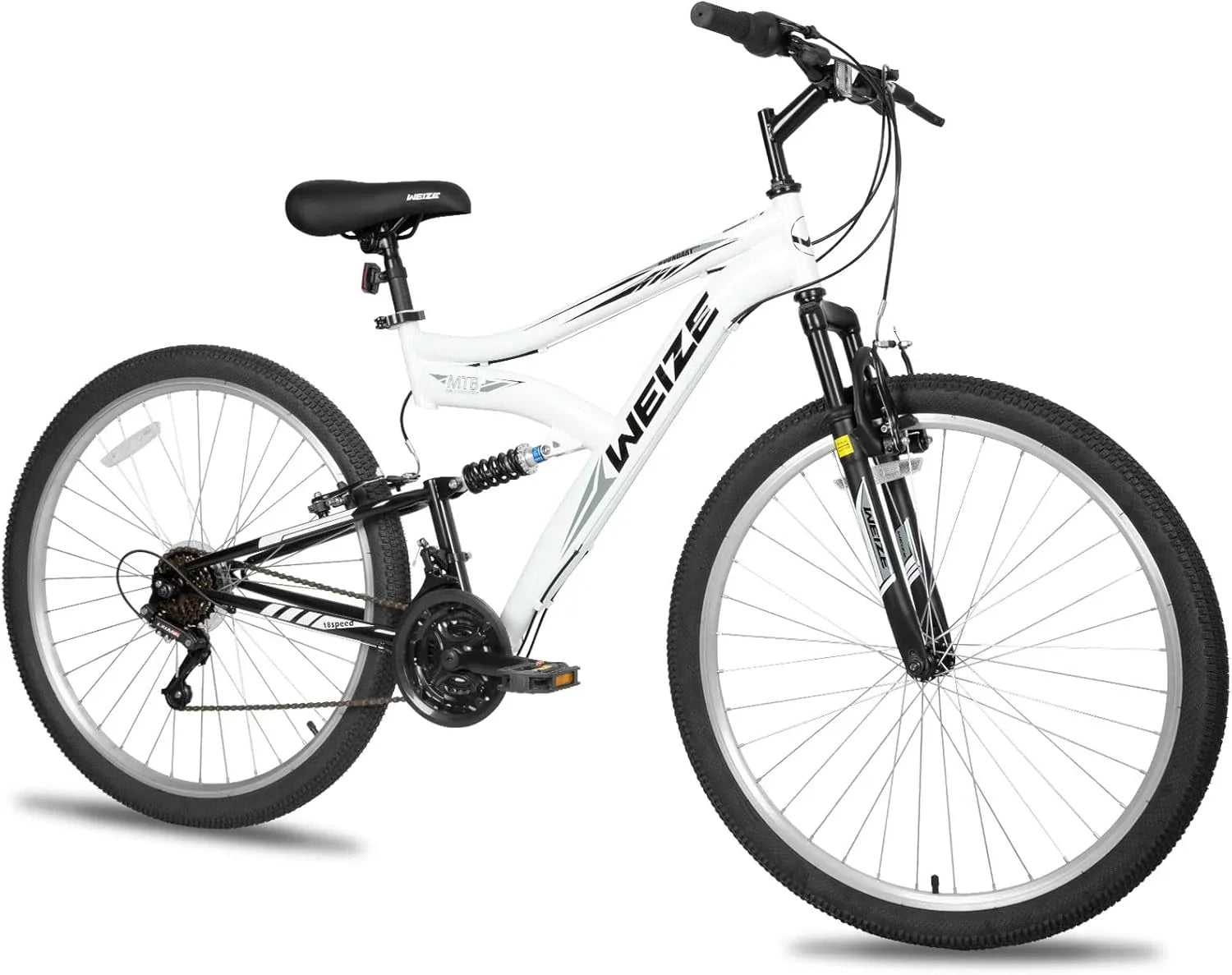 Vélo de montagne WEIZE, vélo hybride d'extérieur 26-27,5 pouces, 18 vitesses/acier à haute teneur en carbone/double suspension complète