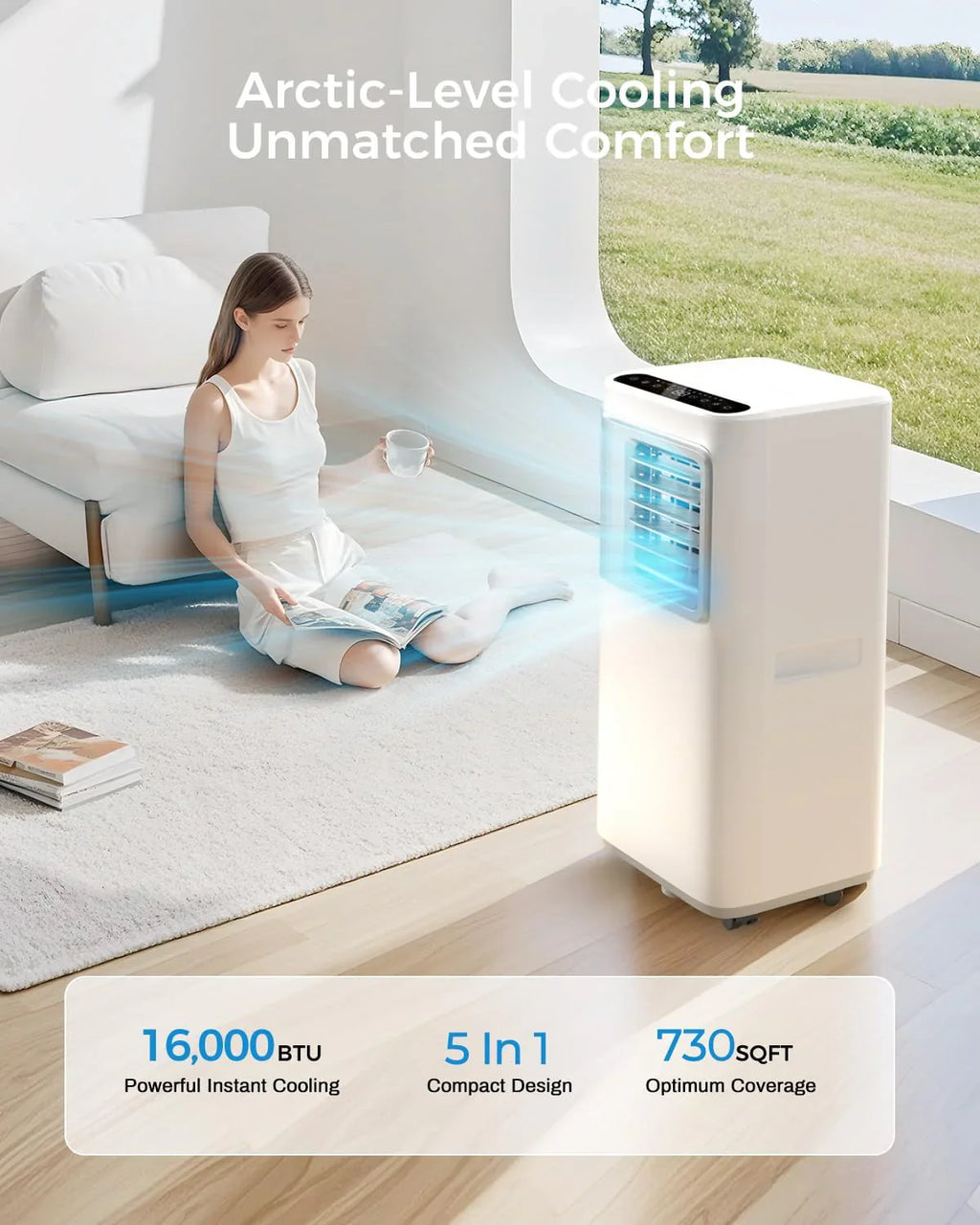 Climatiseur portable - 16 000 BTU - Unité de climatisation 5 en 1 Wi-Fi Smart AC