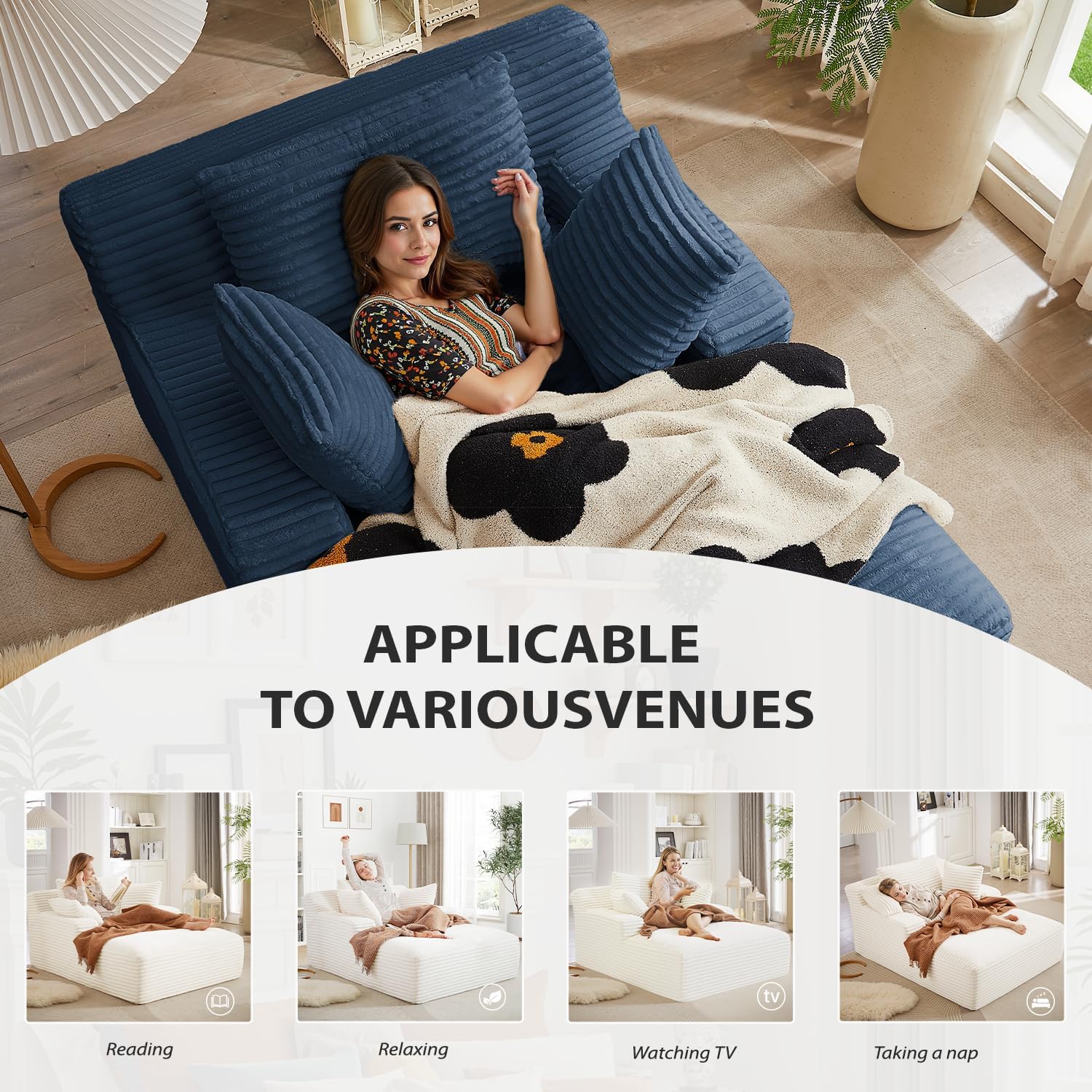 Fauteuil inclinable d'intérieur de 50 pouces, canapé-lit surdimensionné en velours côtelé, fauteuil de lecture à couchage profond, canapé nuage, canapé de salon